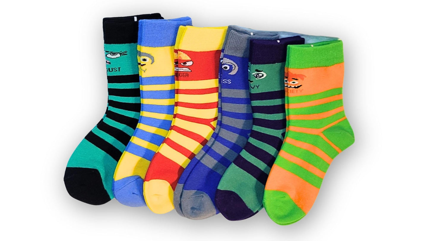 Bucket 'Ed Emotions socks - Inside Out Inspired Socks for Kids - 6 Vibrant Character Designs, Ages 4-7, Shoe Size 11-2